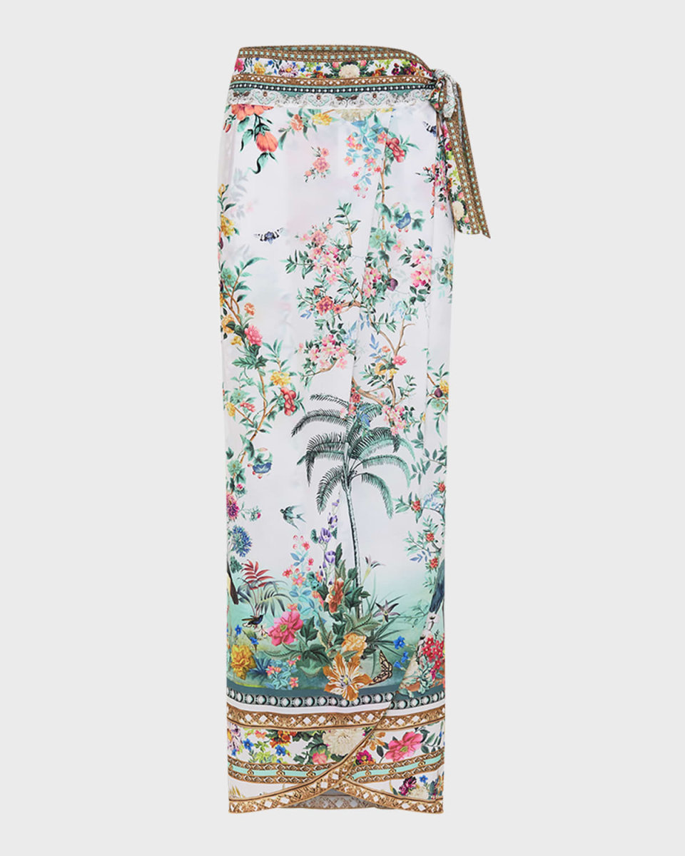Plumes and Parterres Long Draped Sarong Coverup